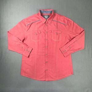 BKE Mens XL Western Snap Shirt Pink Long Sleeve Relaxed Fit Pearl Snap Cowboy